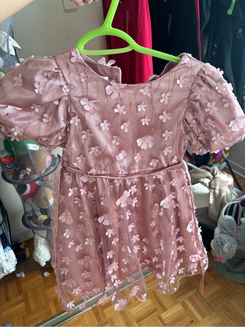 Girls Pink Floral Applique Party Dress